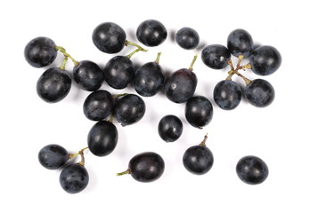 Dark grapes, isolated on white background, top view