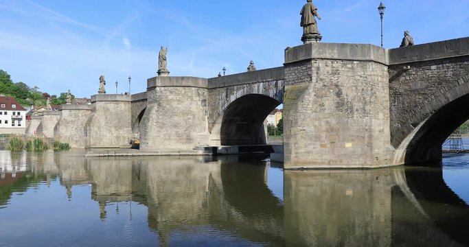 Alte Mainbrucke bridge in Wurzburg, Germany - panoramic view

