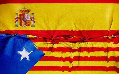 Fototapeta premium Two flag. Spain - Catalonia.