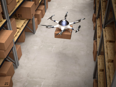 drone in warehouse