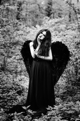 Naklejka premium Fallen angel with black wings