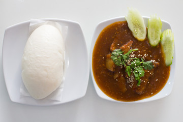 Stream bun serve with red pork Thai food