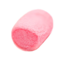  Marshmallow macro isolated over white background. Pink color soft marsmallow.