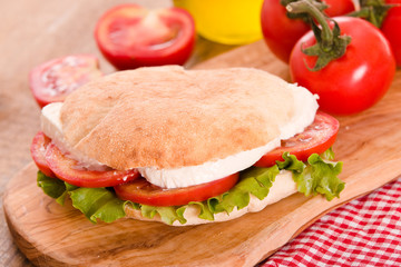 Puccia bread with mozzarella and tomato. 