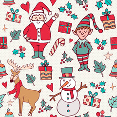 Cute christmas winter santa doodle background