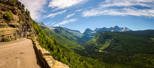 Going to the Sun Road with panoramic view of Glacier National Pa