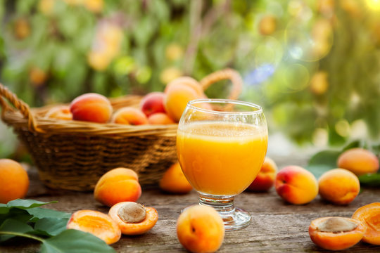 Delicious apricot juice in glass