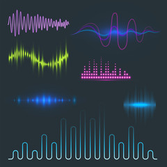 Vector digital music equalizer audio waves design template audio signal visualization signal illustration.