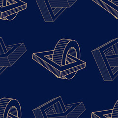 Golden blue geometric ornament. Seamless pattern