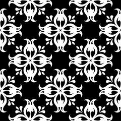 White floral seamless pattern on black background