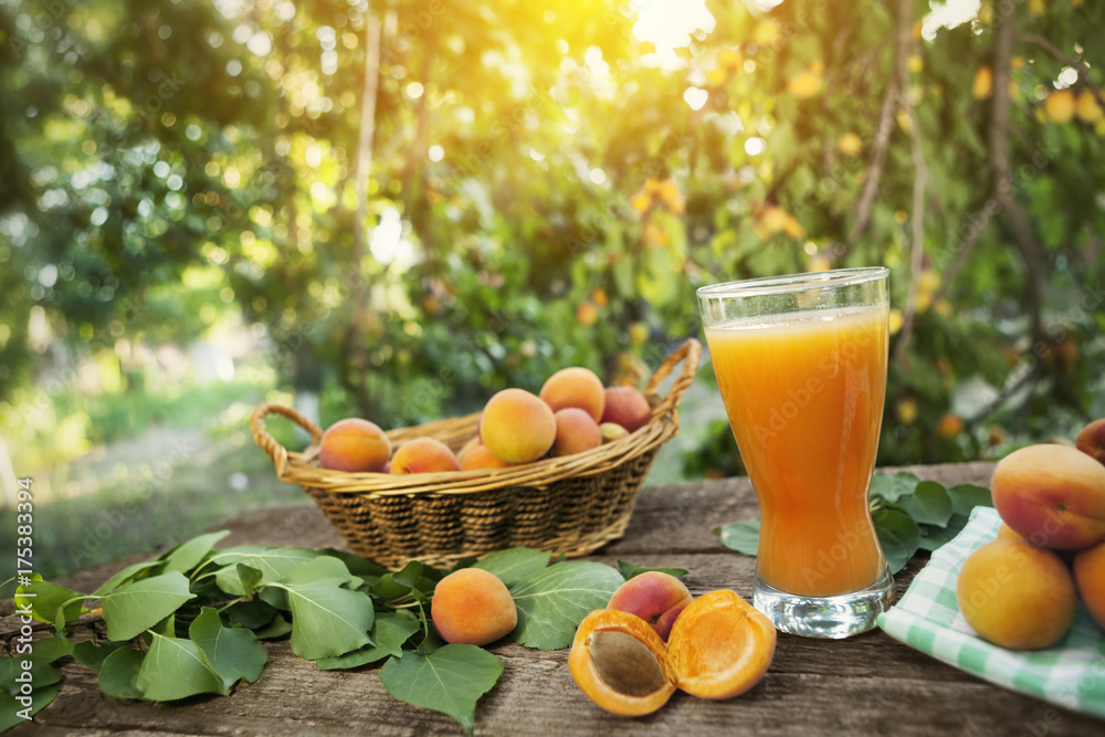 Wall mural apricots with apricot juice in glass