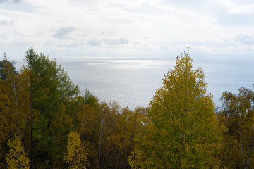 on the shore of lake Baikal in autumn