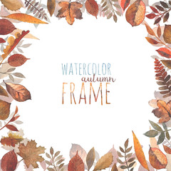 A frame of different kinds of autumn leaves painted in watercolor. - 175384340