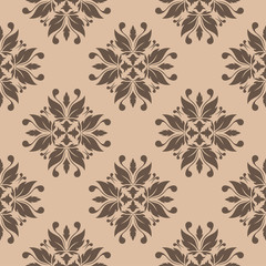 Brown floral seamless pattern on beige background