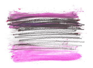 Red grunge brush strokes oil paint, graphite pencil isolated on white background