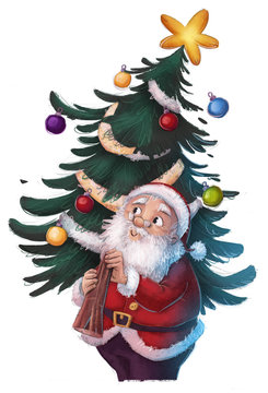 Santa Claus con árbol de navidad