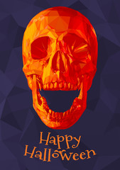 Low poly colorful skull on purple BG for halloween