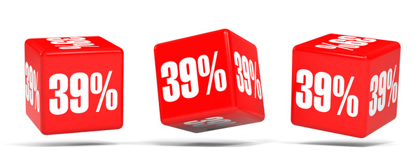 Thirty nine percent off. Discount 39 %. Red cubes.