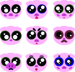 Pig Emoticons Set. Different Expressions