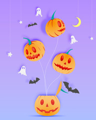 Happy Halloween ghost, bat and pumpkin