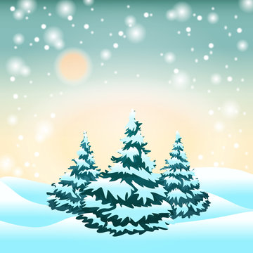 Christmas tree in the snow. Winter in the forest. Snowstorm. Christmas. Vector illustration. Eps 10.