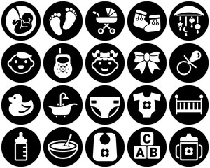 Set of simple icons on a theme Child, infant, childhood, newborn, children, vector, design, collection, flat, sign, symbol,element, object, illustration. White background