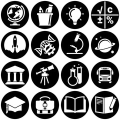Set of simple icons on a theme School, education, vector, design, collection, flat, sign, symbol,element, object, illustration. White background