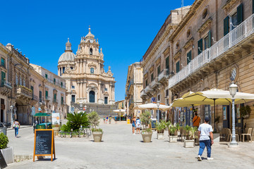 Ragusa (Sicily, Italy) - Landscape of the ancient centre of Ibla and Saint George cathedral - obrazy, fototapety, plakaty