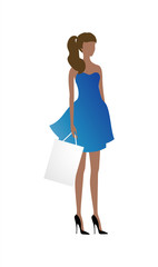 Pregnant elegant young woman with shopping bag. Vector EPS 10 cmyk