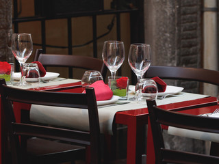 Served table for dinner in the restaurant