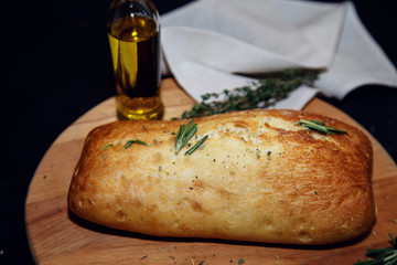 Traditional Italian ciabatta bread with herbs.