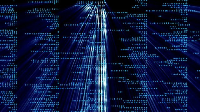 blue lines of binary code and shine. cinematic background.