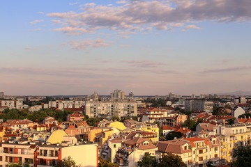 Cityscape at sunset in Plovdiv, Bulgaria