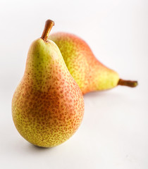 Pears closeup colorful group isolated on white background in studio