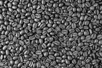 Fototapeta na wymiar Coffee beansas a background. Black and white texture