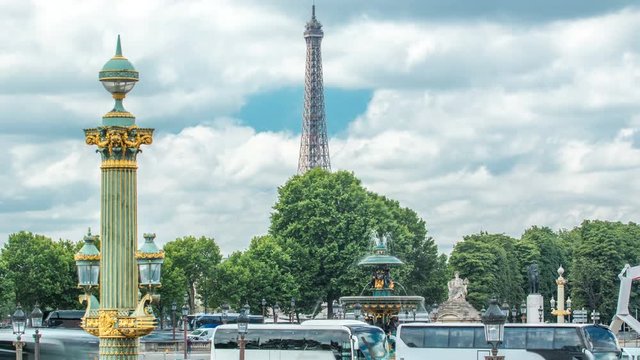 Fontaines de la Concorde on Place de la Concorde timelapse in Paris, France.
