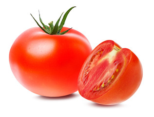 Fresh tomato  with leafs isolated on white background