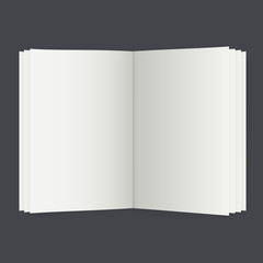 Unfolded book with white sheets for the presentation of articles or advertising