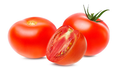 Fresh tomato  with leafs isolated on white background