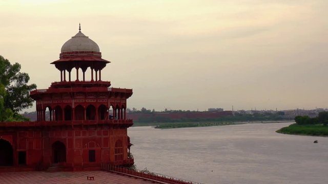 Jama Masjid fort on the river of the Yamuna. The unique mughal arhcitecture is evident in the canopy, shapes, arches and domes on the structure