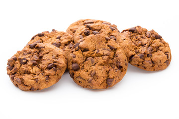 Chocolate chip cookie isolated on white background.