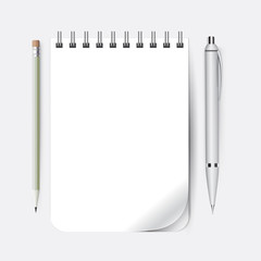 Notepad with pen and pencil for notes