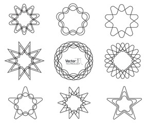 Vintage frames and design elements, vector line sparks, sunburst.