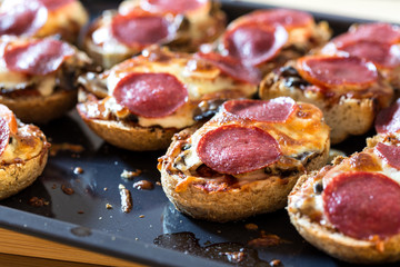 Home made sandwiches baked in the oven.