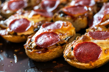 Home made sandwiches baked in the oven.