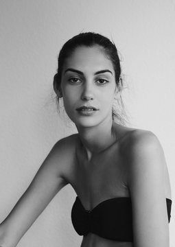 Black And White Portrait Of A Fashion Model In Studio