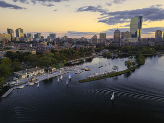 Naklejka premium Back Bay Boston in Massachusetts, USA, Skyline of downtown on a Summer, Aerial view