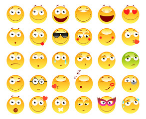 Fototapeta premium Set of 3d cute Emoticons. Emoji and Smile icons. Isolated on white background. vector illustration.