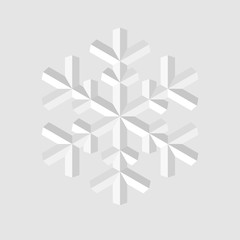 Stylized 3d vector snowflake design on isolated background.