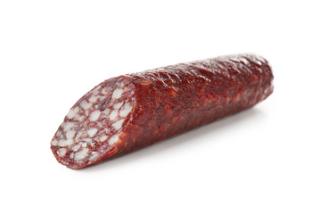 Smoked sausage on white background
